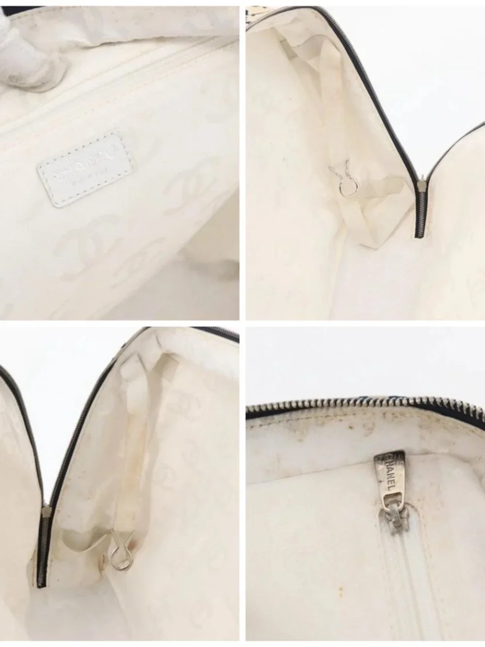 CHANEL By Sea Line Tote Bag Canvas White Silver CC Auth 178508
